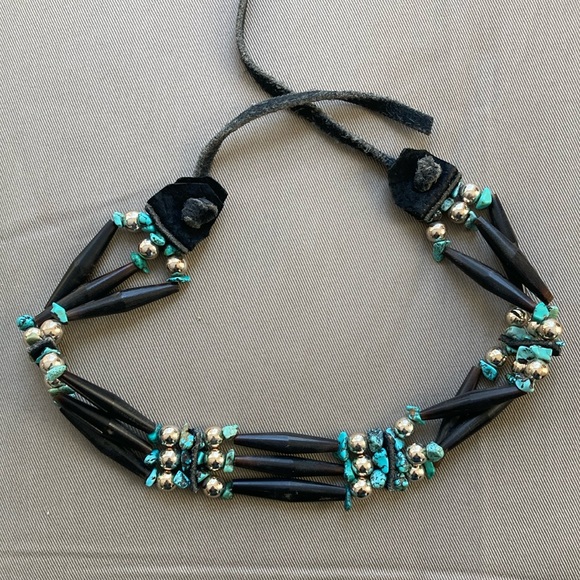 Turquoise and black horn Native American style choker necklace - Picture 1 of 5